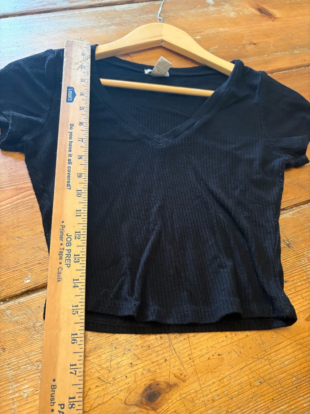 Bozzolo Black Ribbed Crop Top Small V Neck Short Sleeve Stretch - Picture 5 of 5